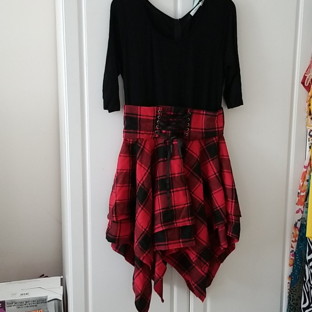 Dressfo Sassy Goth Tartan Lace Up Plaid Handkerchief Dress Size 8 Outlan…